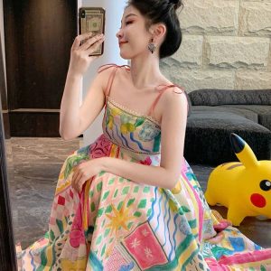 Y2K Aesthetic Fairy Travel Photo Strap Dress - Cute & Comfy Summer Outfit