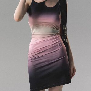 Y2K Aesthetic Gradual Oil Painting Short Dress - Trendy Coquette Style for Unique Looks