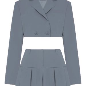 Y2K Aesthetic Gray Blazer and Skirt Set for Women - Trendy Two-Piece Outfit