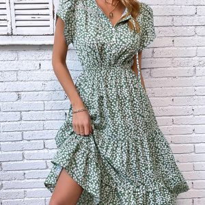 Y2K Aesthetic Green Printed Dress - Cute Coquette Style for Trendy Outfits