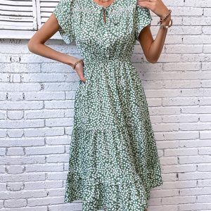 Y2K Aesthetic Green Printed Dress - Cute Coquette Style for Trendy Outfits