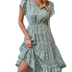 Y2K Aesthetic Green Printed Dress - Cute Coquette Style for Trendy Outfits