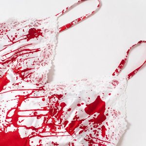 Y2K Aesthetic Halloween Bloody Stain Mini Dress for Grunge and Coquette Style