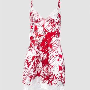 Y2K Aesthetic Halloween Bloody Stain Mini Dress for Grunge and Coquette Style