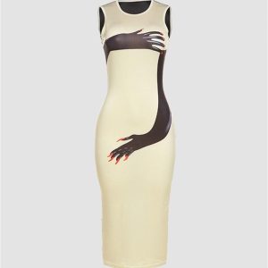 Y2K Aesthetic Hands Maxi Tank Dress - Trendy Coquette Style for Effortless Chic Looks