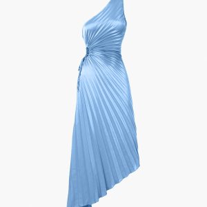 **Y2K Aesthetic In Pleat Satin Cutout Long Dress for Chic Coquette Style**