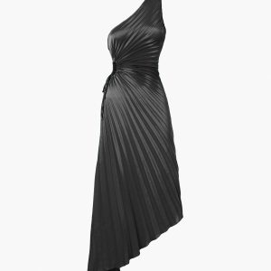 **Y2K Aesthetic In Pleat Satin Cutout Long Dress for Chic Coquette Style**