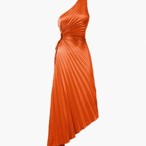 **Y2K Aesthetic In Pleat Satin Cutout Long Dress for Chic Coquette Style**