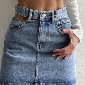 Y2K Aesthetic Jasmine Mini Denim Skirt - Cute Cargo Style for Trendy Outfits