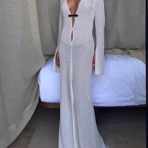 Y2K Aesthetic Knitted Cover Up Beach Dress for Trendy Summer Vibes