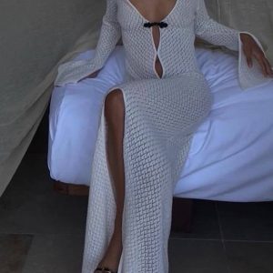 Y2K Aesthetic Knitted Cover Up Beach Dress for Trendy Summer Vibes