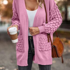 Y2K Aesthetic Knitted Lightweight Cardigan - Slim V Neck Long Sleeve Pink Coat for Casual Style