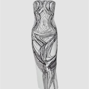 Y2K Aesthetic Leah Sketch Tube Dress - Cute and Comfy for Trendy Outfits