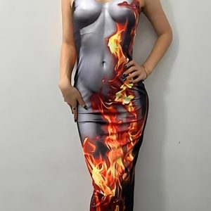 Y2K Aesthetic Naked Flame Maxi Dress - Boho Chic with Grunge and Coquette Vibes