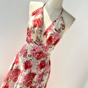 Y2K Aesthetic Pink Rose Floral V-Neck Long Dress for Effortless Coquette Style