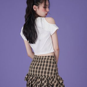 Y2K Aesthetic Plaid Frill Mini Skirt - Cute Retro Style for Trendy Outfits