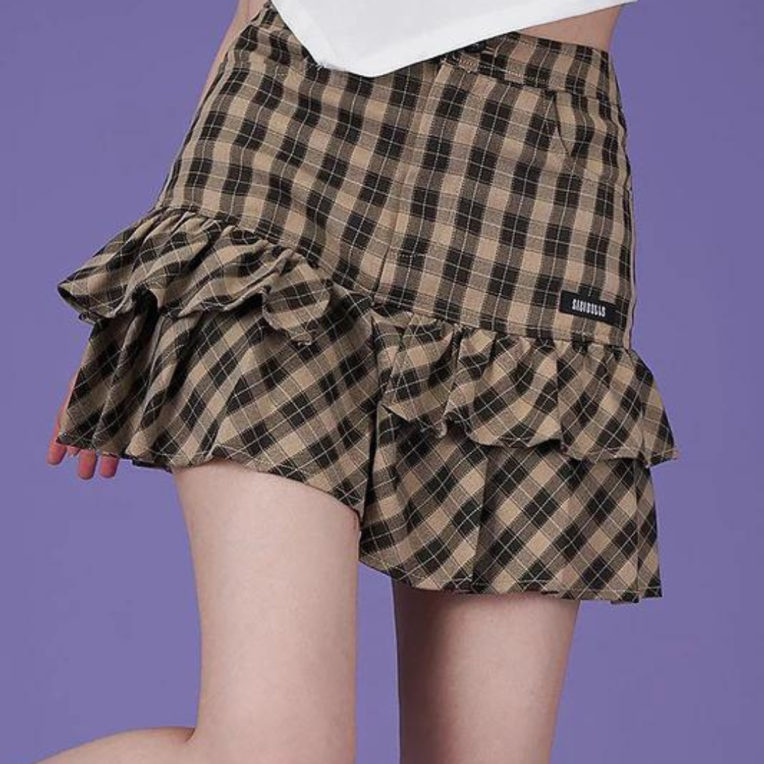 Y2K Aesthetic Plaid Frill Mini Skirt - Cute Retro Style for Trendy Outfits