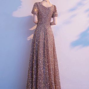 Y2K Aesthetic Sequined Long Dress for Elegant Performances and Special Occasions