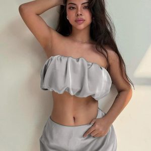 Y2K Aesthetic Sexy Matching Strapless Tube Top & Midi Dress Set for Summer Party Streetwear