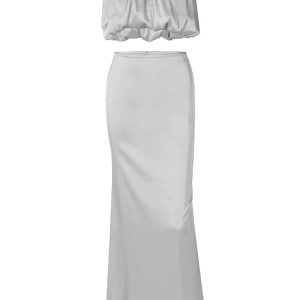 Y2K Aesthetic Sexy Matching Strapless Tube Top & Midi Dress Set for Summer Party Streetwear