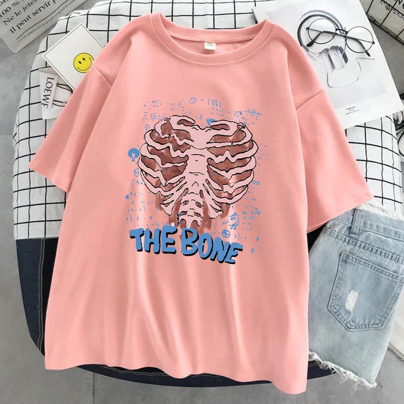 Y2K Aesthetic Skeleton Ribcage Graphic T-Shirt for Trendy Grunge Summer Outfits