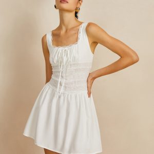 Y2K Aesthetic Sleeveless Square Neck Flare Dress for Trendy Summer Outfits