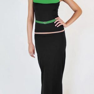 Y2K Aesthetic Spaghetti Halter Crop Top & Matching Maxi Skirt Set for Summer Parties