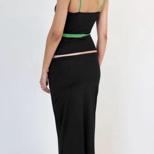 Y2K Aesthetic Spaghetti Halter Crop Top & Matching Maxi Skirt Set for Summer Parties