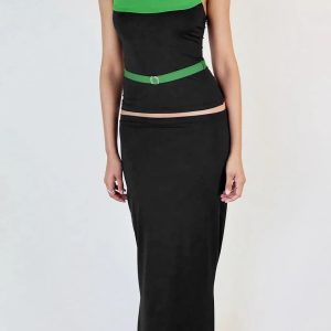 Y2K Aesthetic Spaghetti Halter Crop Top & Matching Maxi Skirt Set for Summer Parties