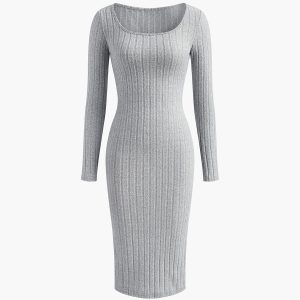 Y2K Aesthetic Square Neck Split Dress - Trendy Coquette Style for Effortless Chic