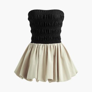 Y2K Aesthetic Strapless Pleated Mini Dress for Cute Coquette and Grunge Outfits