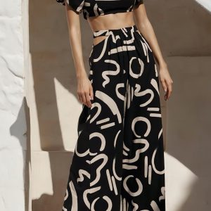 Y2K Aesthetic Strapless Puff Sleeve Crop Top & Matching Cargo Skirt Set