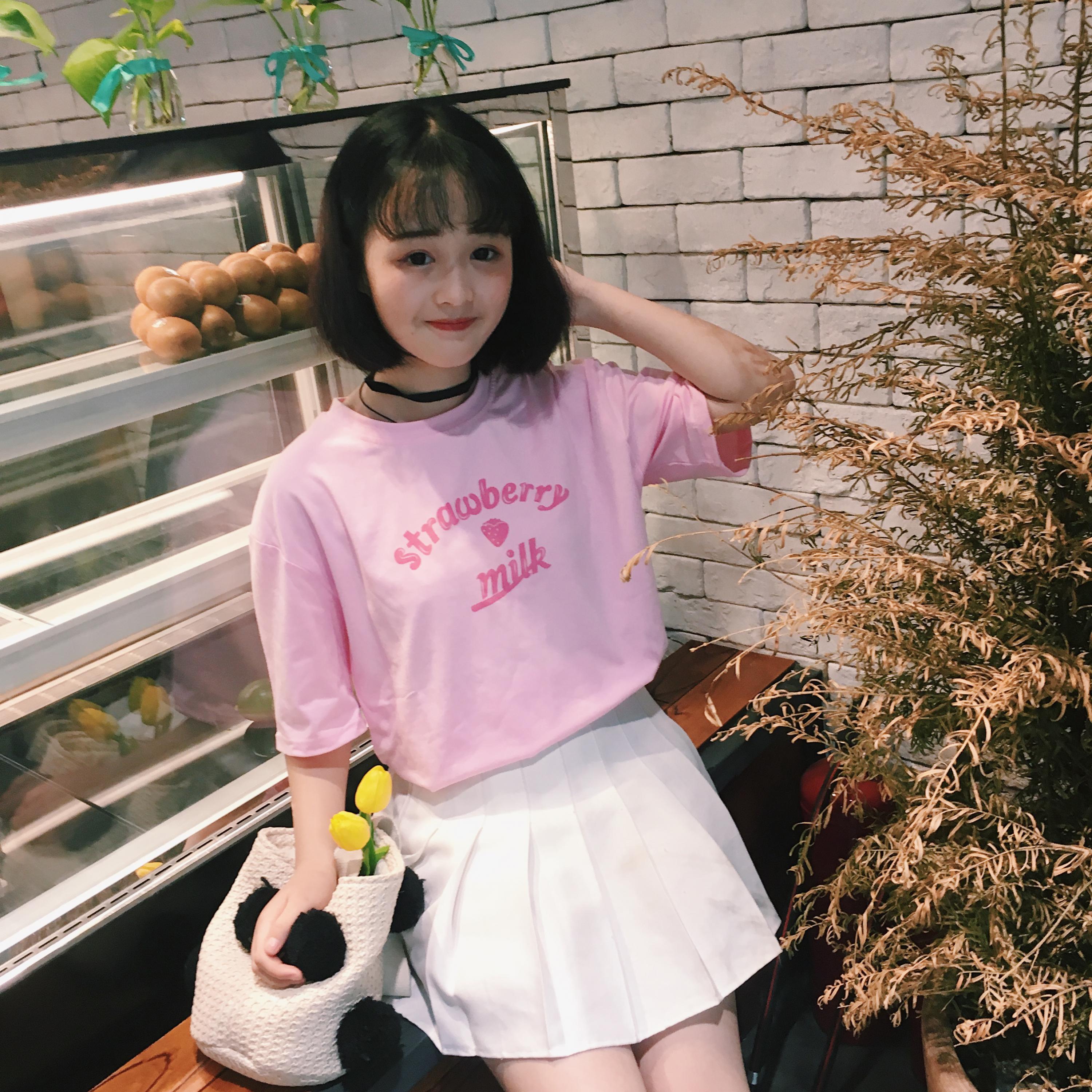 Y2K Aesthetic 'Strawberry Milk' Kidcore T-Shirt - Cute Summer Outfit Essential