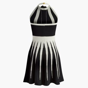 Y2K Aesthetic Stripe Jacquard Halter Dress - Trendy Coquette Style for Chic Outfits