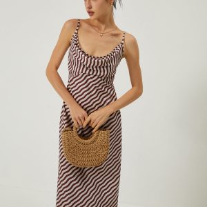 Y2K Aesthetic Stripe Low Cut Slim Long Dress - Trendy Coquette Style for Effortless Chic