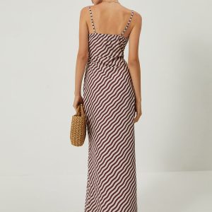 Y2K Aesthetic Stripe Low Cut Slim Long Dress - Trendy Coquette Style for Effortless Chic