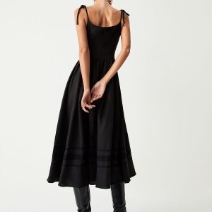 Y2K Aesthetic Tie Shoulder Pleated Midi Dress - Cute and Comfy for Every Occasion