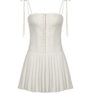 Y2K Aesthetic Tie-Straps Corset Pleated Cami Dress for Trendy Coquette Style