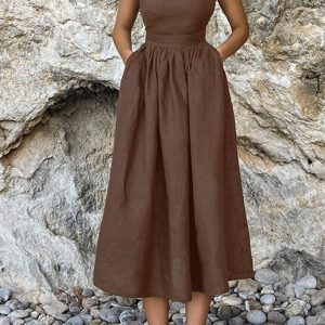 Y2K Aesthetic Tie-Straps High Waist Backless Cotton Dress for Trendy Summer Vibes