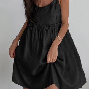 Y2K Aesthetic Tie-Up Straps Cotton Cami Dress for Cute Summer Outfits