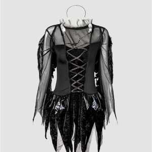 Y2K Angels and Demons Aesthetic Skirt Coord Set with Accessories for Trendy Outfits