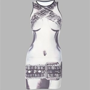 Y2K Body Print Mini Dress - Trendy Coquette Aesthetic for Chic Outfits