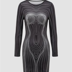 Y2K Bodycon Dress - Chic Twin Peaks Style for Trendy Aesthetic Outfits