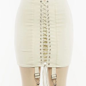 Y2K Bodycon Mini Skirt with Lace-Up Detail - Elegant Wrap Design for Office & Party Wear