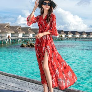 Y2K Bohemian Beach Dress - Elegant Summer 2024 Travel Dress for Stylish Holidays