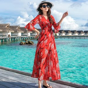 Y2K Bohemian Beach Dress - Elegant Summer 2024 Travel Dress for Stylish Holidays