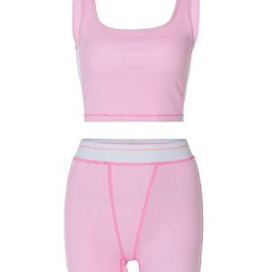 Y2K Club Co-Ord Set: Sexy Bra Top Camisole & Shorts with Topstitch Decoration for Spring 2024