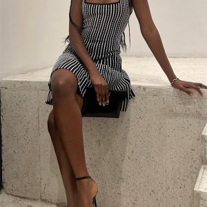 Y2K Contrast Trim Striped Short Dress - Cute Summer Aesthetic Outfit for Trendy Looks