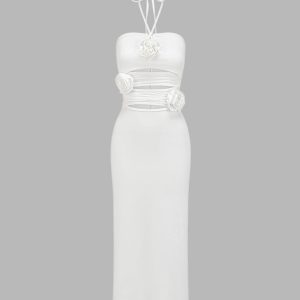 Y2K Coquette Aesthetic Cordelia Bud Halter Maxi Dress for Effortless Chic Style