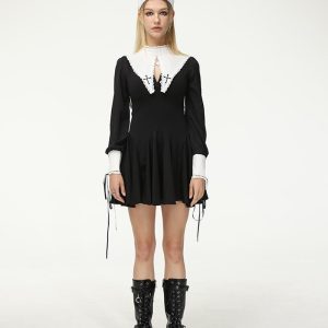 Y2K Coquette Aesthetic Nun Horror Cross Long Sleeve Dress for Unique Fashion Statements